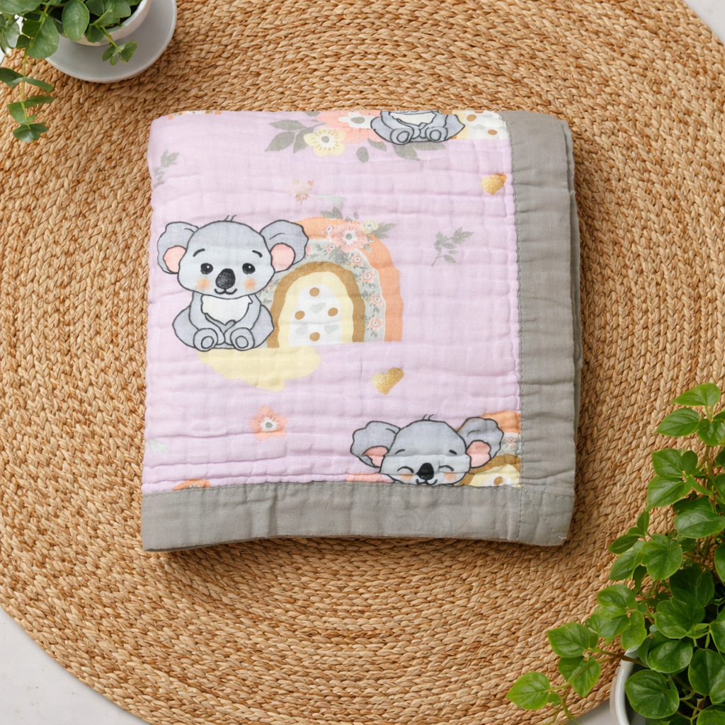 100% Cotton Muslin Baby Blanket 6 Layer Soft Blanket Muslin Blanket for Kids Baby Infants -Koala Bear Code:NBE